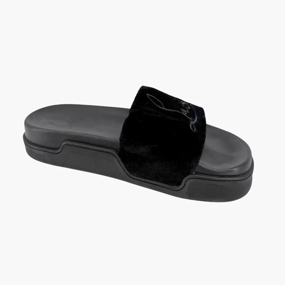 Christian Louboutin 'Navy Pool' Slide Sandals Size 37 US 7 Black Velvet Logo 26 - Picture 11 of 12